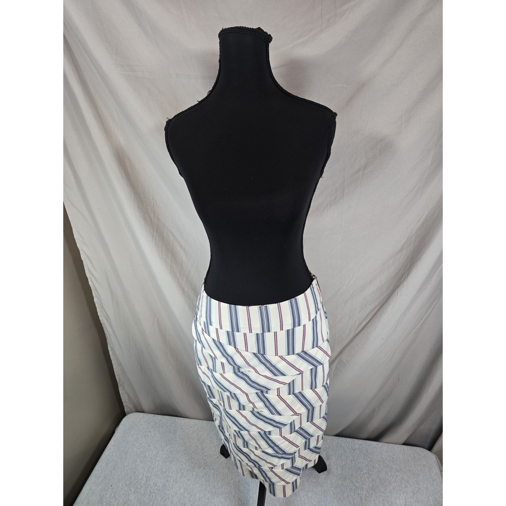 Y2k Stiletto White Striped patch work pencil skirt size 4